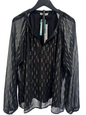 NWT Nine BrittonChiffon Blouse Black Gold Sz XXL, workwear glam, evening blouse